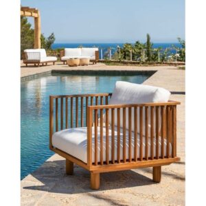 bali villas pool area teak wood relax sofa furniture