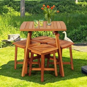 garden table bistro teak wood and 4 stools maldives