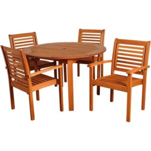 garden round dining table outdoor and 4pcs stacking teak chair