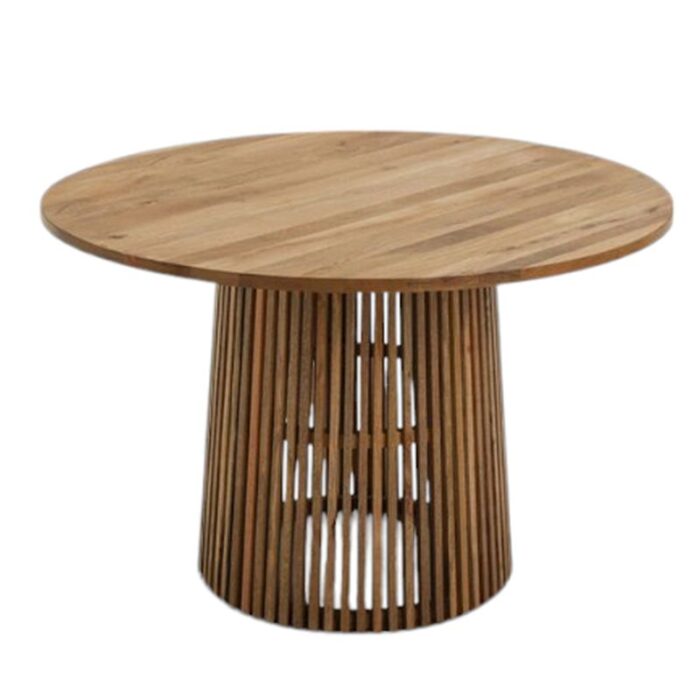 round teak table natural strip legs diameter 110 cm