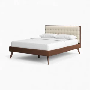 Benjamin Mid-Century Modern Bed Frame with Tufted Headboard