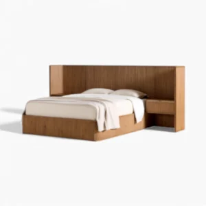 Rainie Reeded Wood Bed with Integrated Nightstands