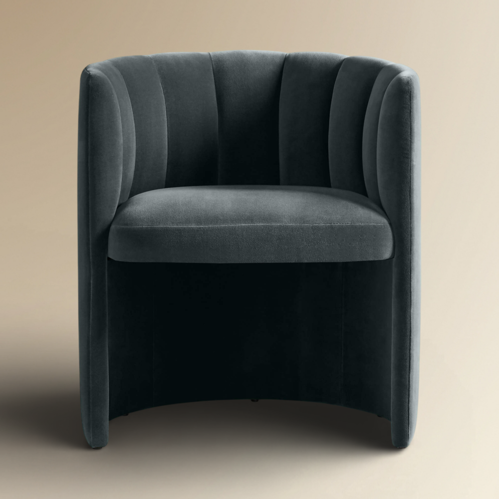 Charly Dark Velvet Barrel-Back Dining Chair with Vertical Channel Tufting