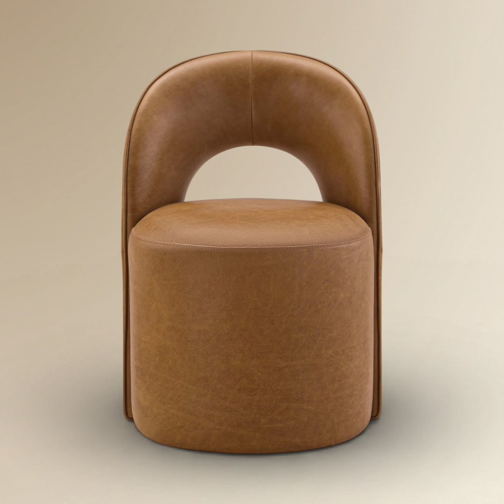 Damon Dining Chair Luxury Tan Leather Circular Pedestal Chair