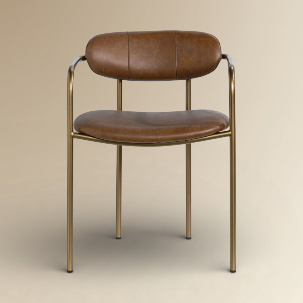 Jericko Dining Chair Luxury Tan Leather Industrial Dining Chair