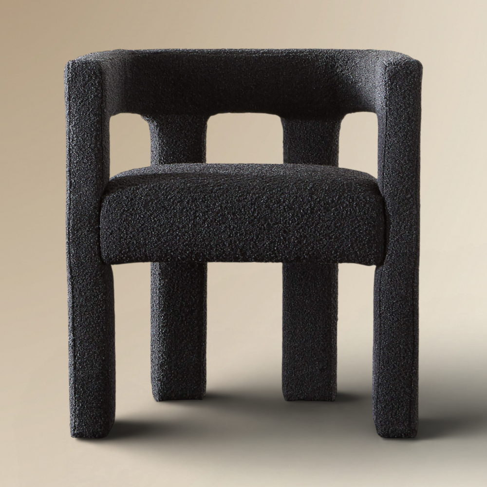 Polly Boucle Upholstered Dining Chair with Architectural Open Back