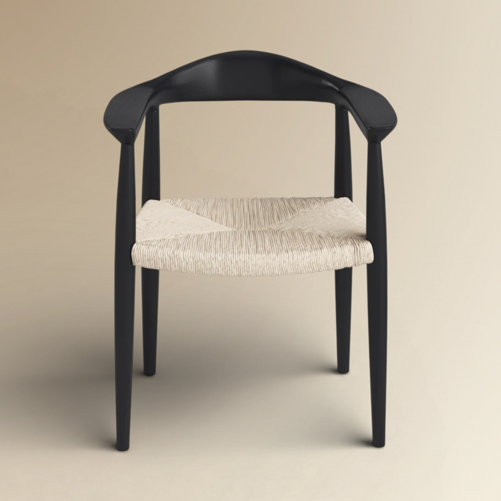 Serra Dining Armchair Mid-Century Modern Black Wood & Woven Armchair